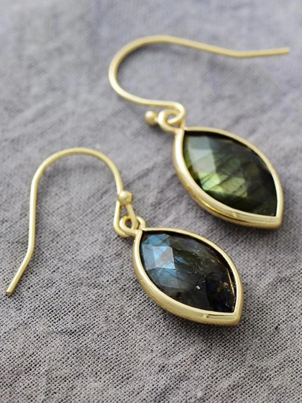 Geometrical Shape Natural Green Stone Dangle Earrings - The Next Door Neighbor 