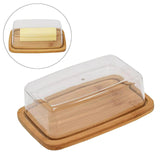 Square Bamboo Butter Dish Creative Rectangular with Glass Lid for Home