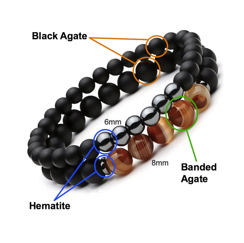 Natural Stone Black Hematite Mantra Beads