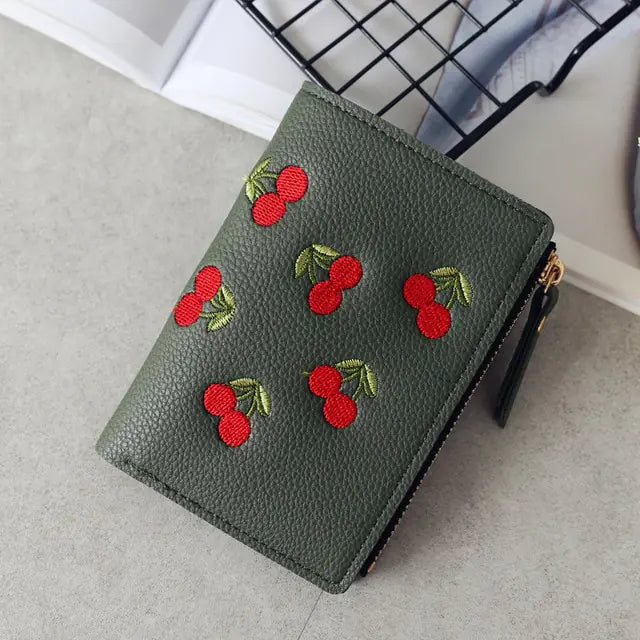 Cherry Embroidered Small Wallet