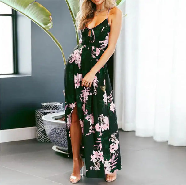 Criss Cross Back Long Floral Dress - The Next Door Neighbor 