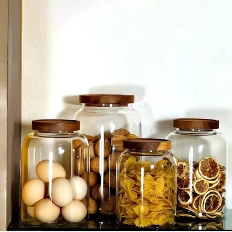 Large-Capacity Glass Jar with Wooden Lid - The Next Door Neighbor 