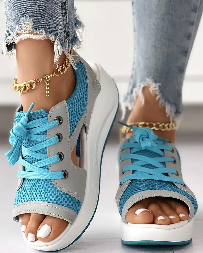 Cutout Lace-up Muffin Sandals - The Next Door Neighbor 