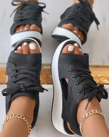 Cutout Lace-up Muffin Sandals - The Next Door Neighbor 