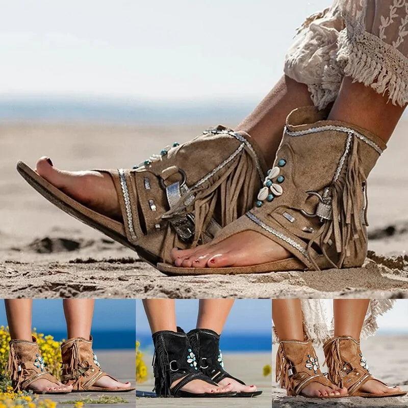 Boho Fringed Flat Sandals - The Next Door Neighbor 