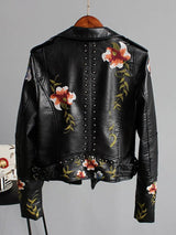 Floral Print Faux Leather Jacket