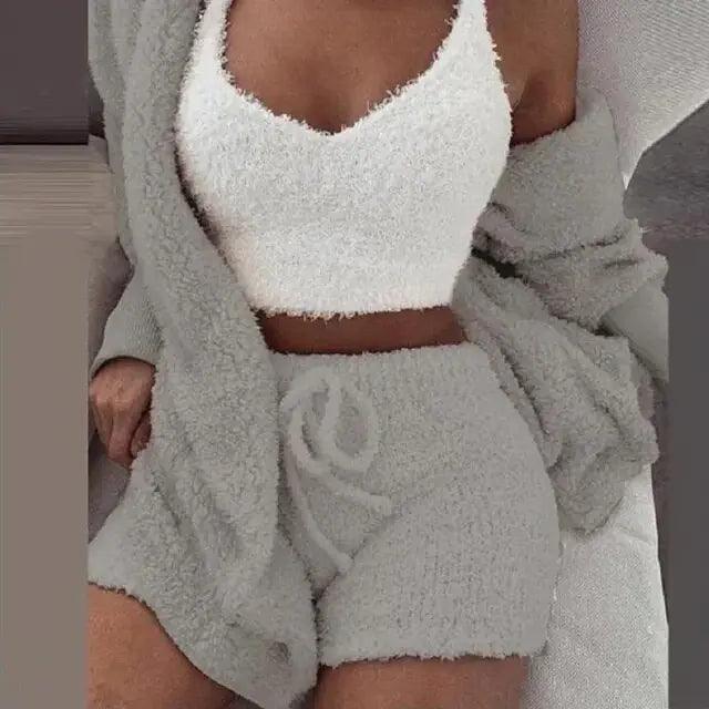 3-Piece Fluffy Pajamas Set - The Next Door Neighbor 