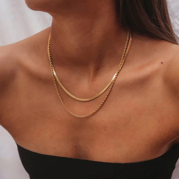 18K Gold Plated Flat Snake Chain Layer Necklace