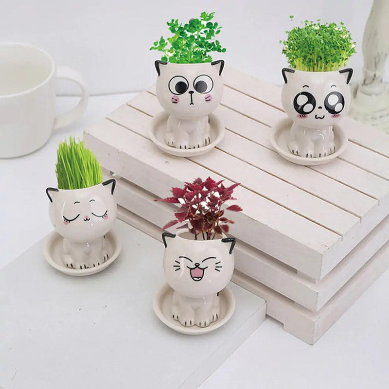 Mini Cat Shaped Cartoon Ceramic Flowerpot - The Next Door Neighbor 