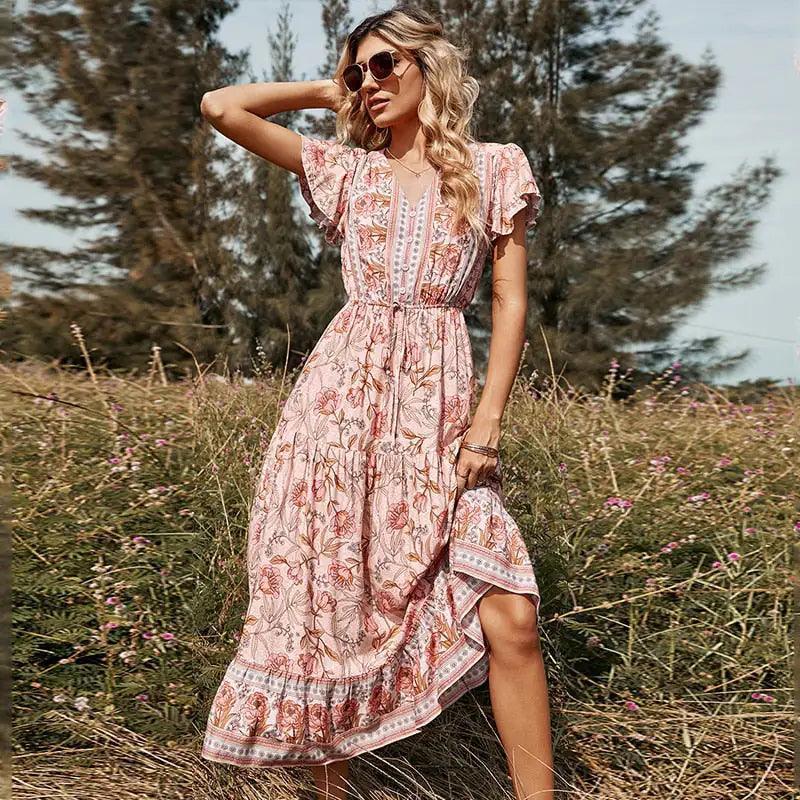 V-neck Floral Dress - The Next Door Neighbor 