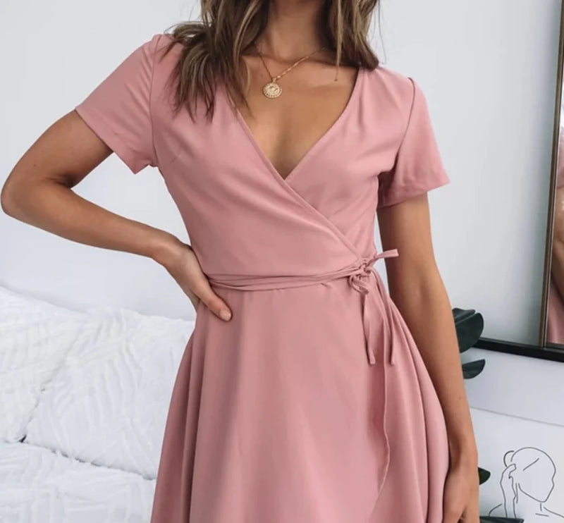 Pink V-neck Dress