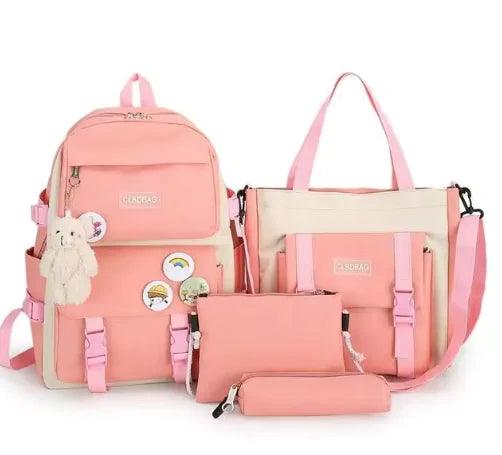 5-Piece Canvas Backpack Set for Teen Girls – Fashionable School and Travel Bags