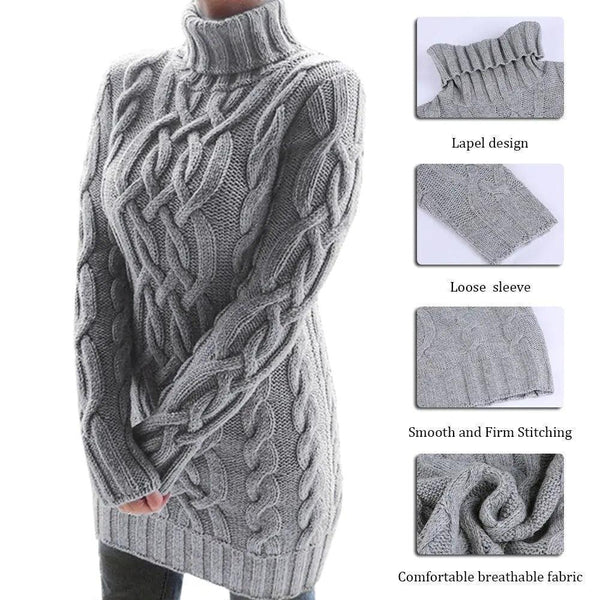 Turtleneck Twist Knitted Sweater Dress - The Next Door Neighbor 