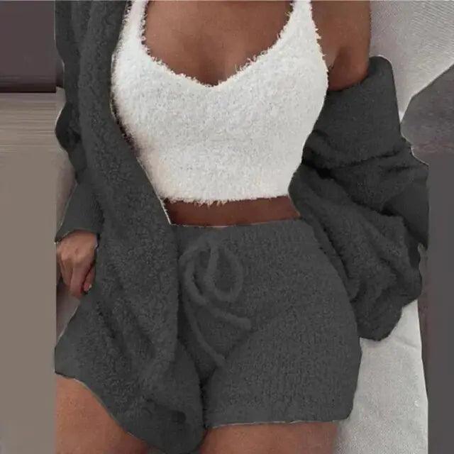 3-Piece Fluffy Pajamas Set - The Next Door Neighbor 