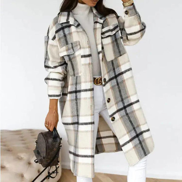 Woolen Plaid Overcoat - The Next Door Neighbor 