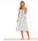 BeAvant Button Striped Linen Cotton Dress