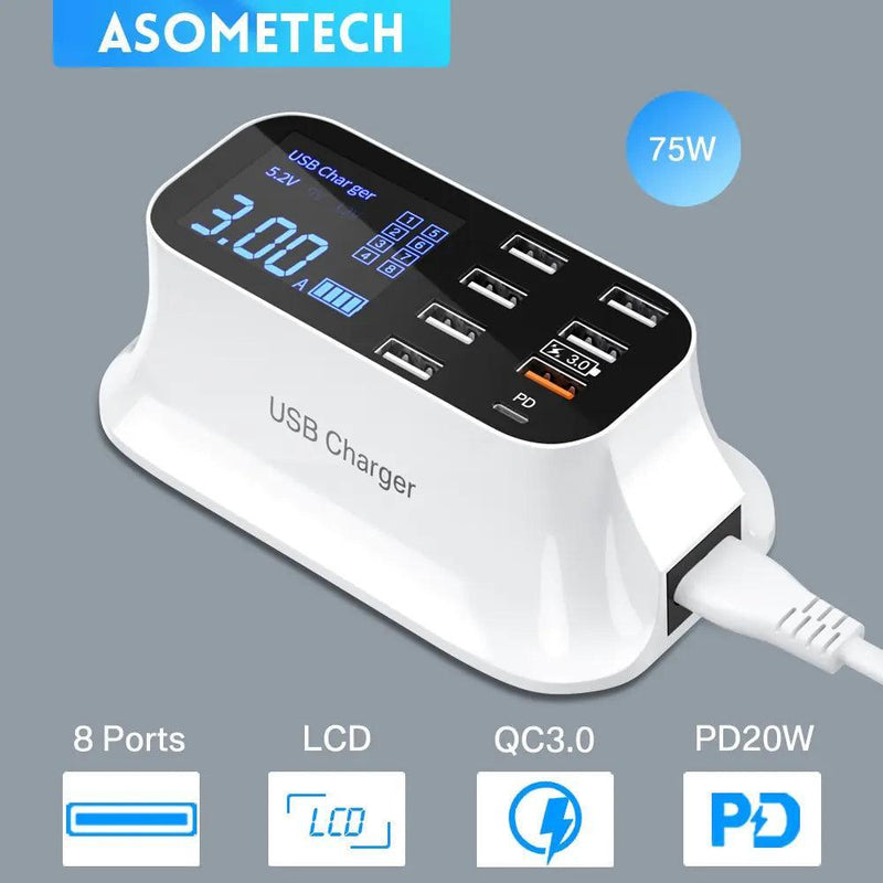 8/4-Port LED Display USB Charger Quick Charge