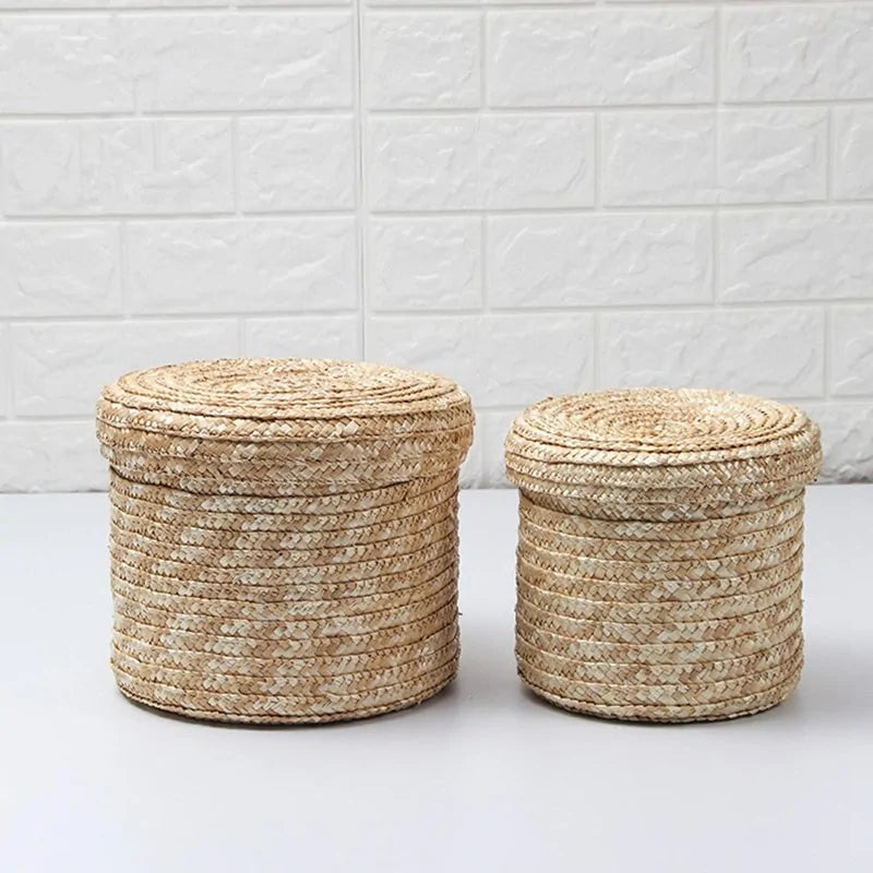 3-Piece Handmade Woven Storage Basket Set with Lids