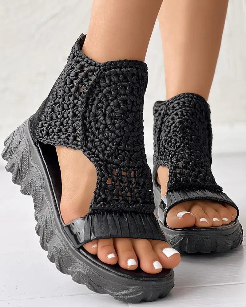 Braided Geometric Wedge Sandals - The Next Door Neighbor 