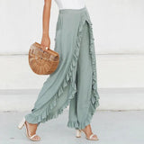 Vintage Green Ruffles High Waisted Wide Leg Pants - The Next Door Neighbor 