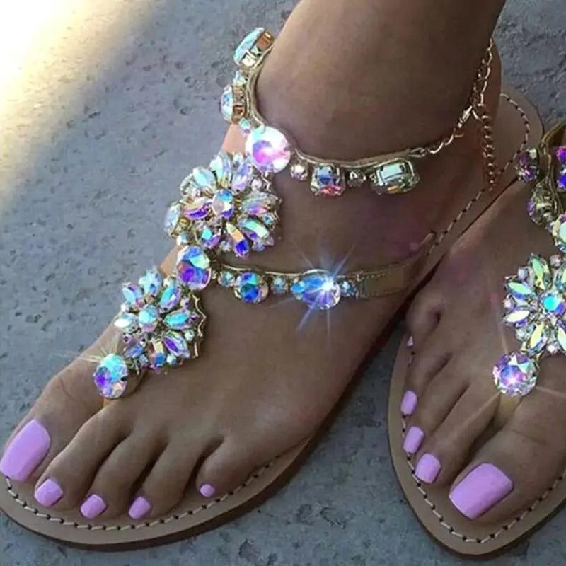 Rhinestone Chain Sandals - The Next Door Neighbor 