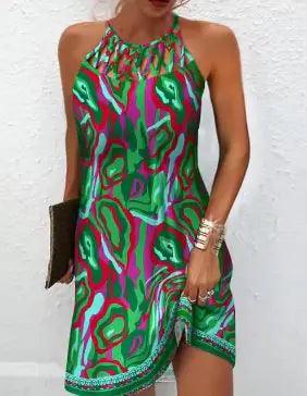 Printed Sleeveless Hollow Dress