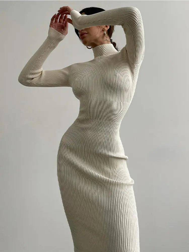 High-Neck Knitted Midi Dress - The Next Door Neighbor 