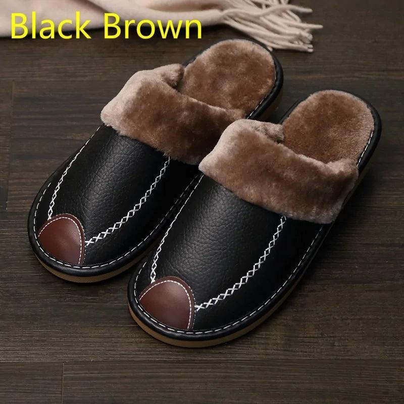 Men's Warm Leather Slippers - The Next Door Neighbor 