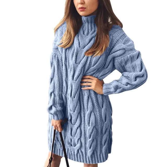 Turtleneck Twist Knitted Sweater Dress - The Next Door Neighbor 