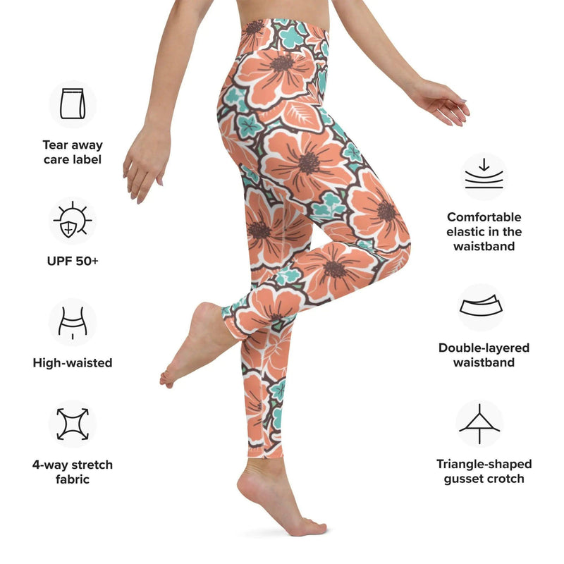 Tropical Seas Red Floral Yoga Leggings - The Next Door Neighbor 