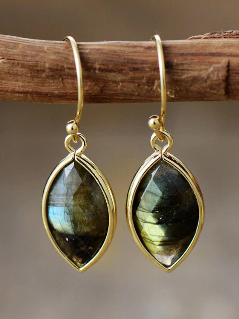 Geometrical Shape Natural Green Stone Dangle Earrings - The Next Door Neighbor 