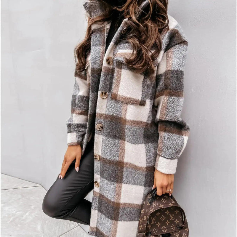 Woolen Plaid Overcoat - The Next Door Neighbor 