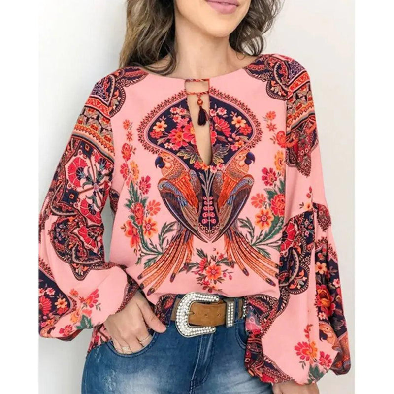 Floral Lantern Sleeve Boho Blouse - The Next Door Neighbor 