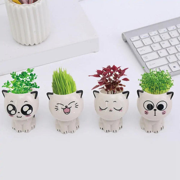 Mini Cat Shaped Cartoon Ceramic Flowerpot - The Next Door Neighbor 