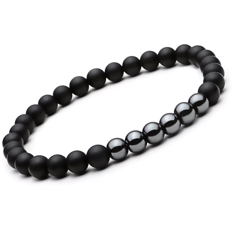 Natural Stone Black Hematite Mantra Beads