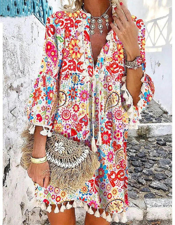 Daisy Print Bohemian Dress - The Next Door Neighbor 