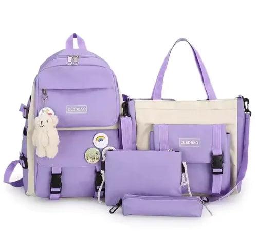 5-Piece Canvas Backpack Set for Teen Girls – Fashionable School and Travel Bags