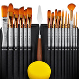 Artist Paint Brush Set of 16 - Includes Spatula Palette Knife, Sponge & Organizing Case