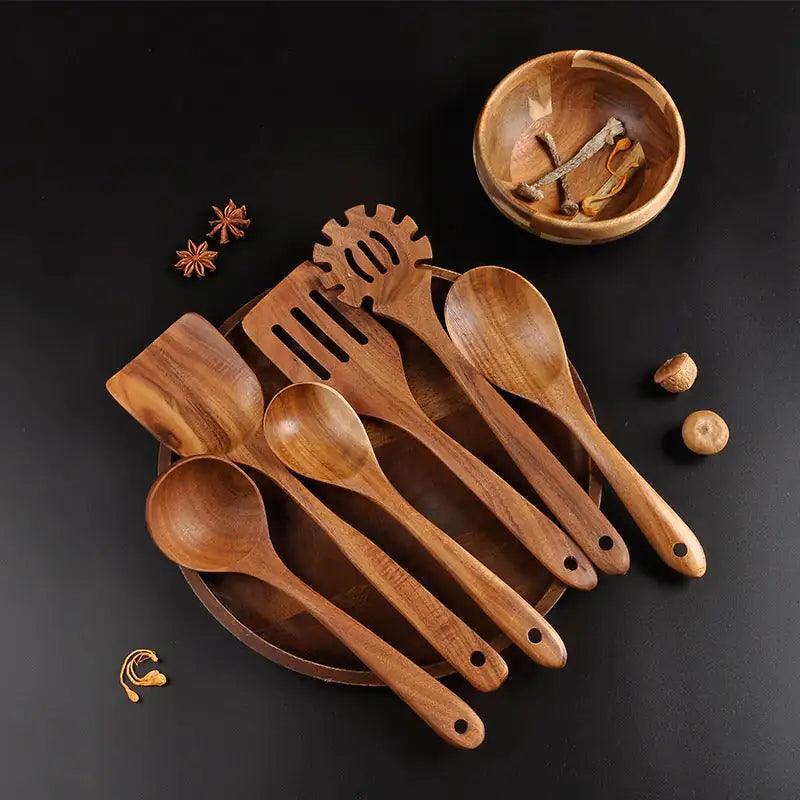 7-Piece Handcrafted Teak Utensil Set - The Next Door Neighbor 