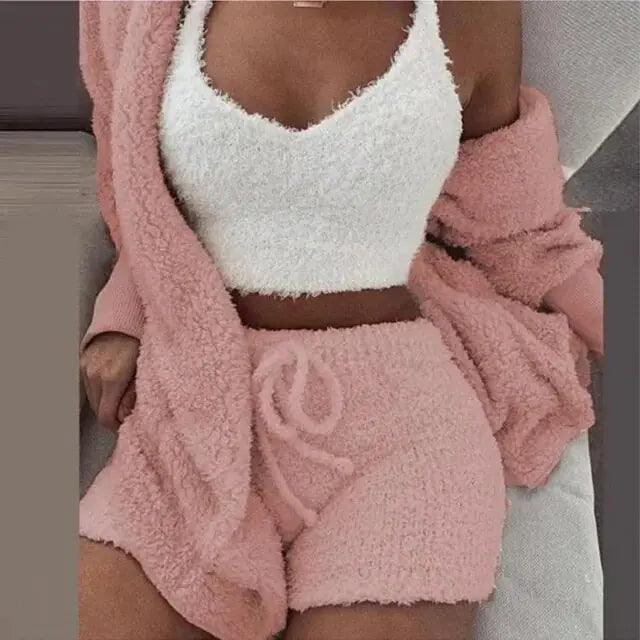 3-Piece Fluffy Pajamas Set - The Next Door Neighbor 