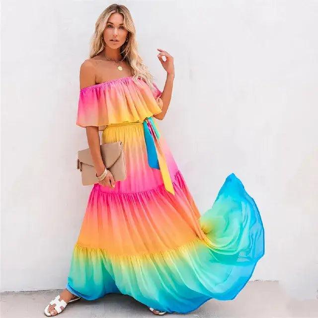 Bohemian Ruffled Off Shoulder Dress - The Next Door Neighbor 