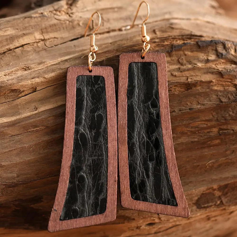 Geometrical Shape Wooden Dangle Earrings - The Next Door Neighbor 