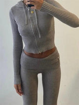 Knitted Hoodie Cropped Top And Pants Set - The Next Door Neighbor 