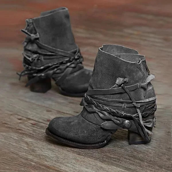 Gladiator Vintage Booties Round Toe Back Zipper