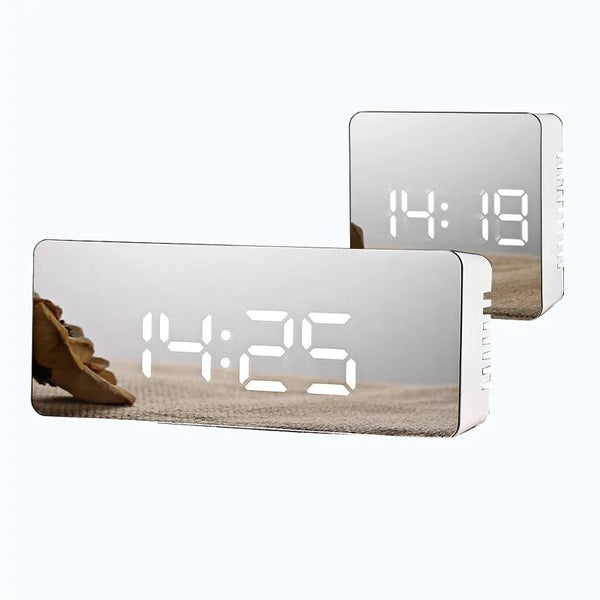LED Mirror Alarm Clock Digital Snooze Table Clock