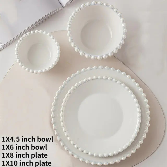 White Ceramic Tableware Set - Nordic Creative Pearls