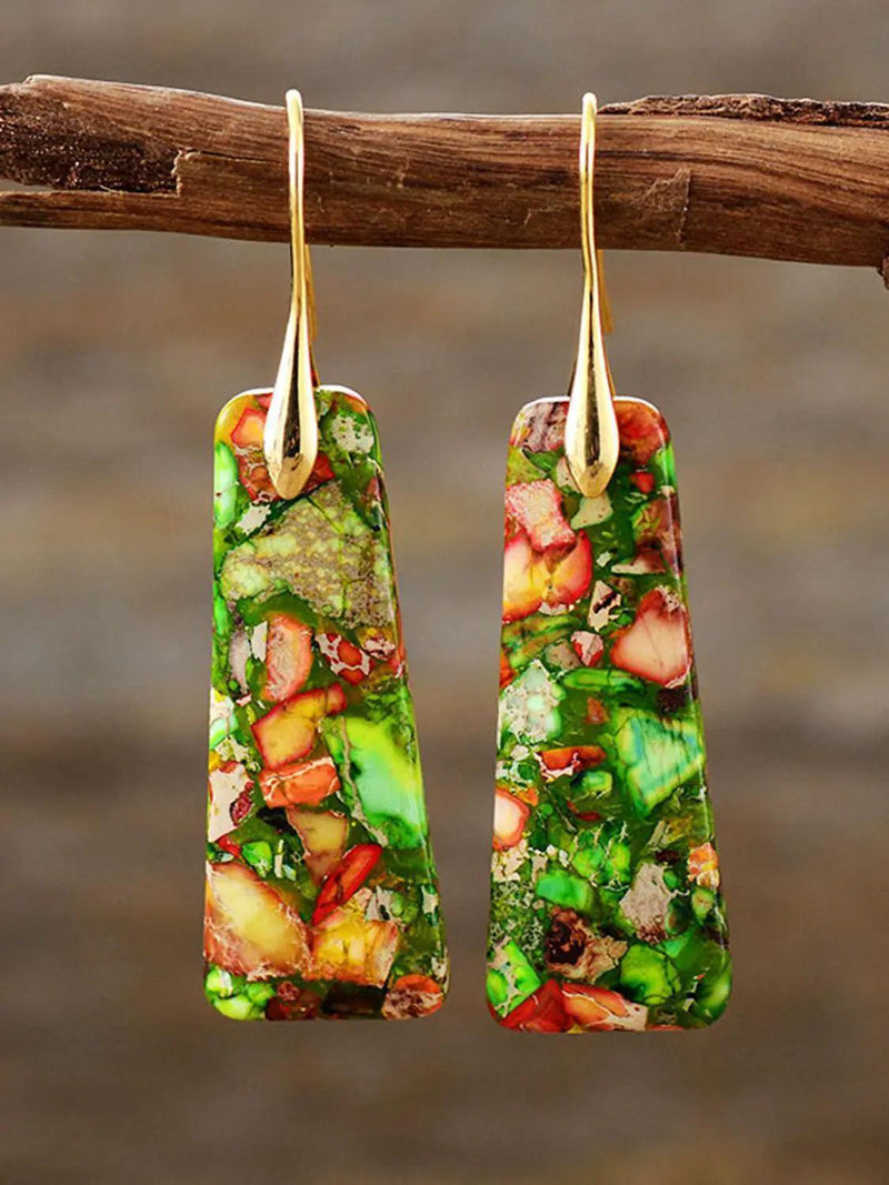 Geometrical Shape Imperial Jasper Dangle Earrings - The Next Door Neighbor 