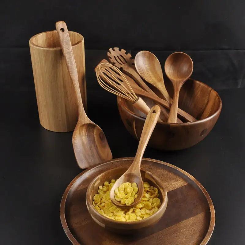 7-Piece Handcrafted Teak Utensil Set - The Next Door Neighbor 