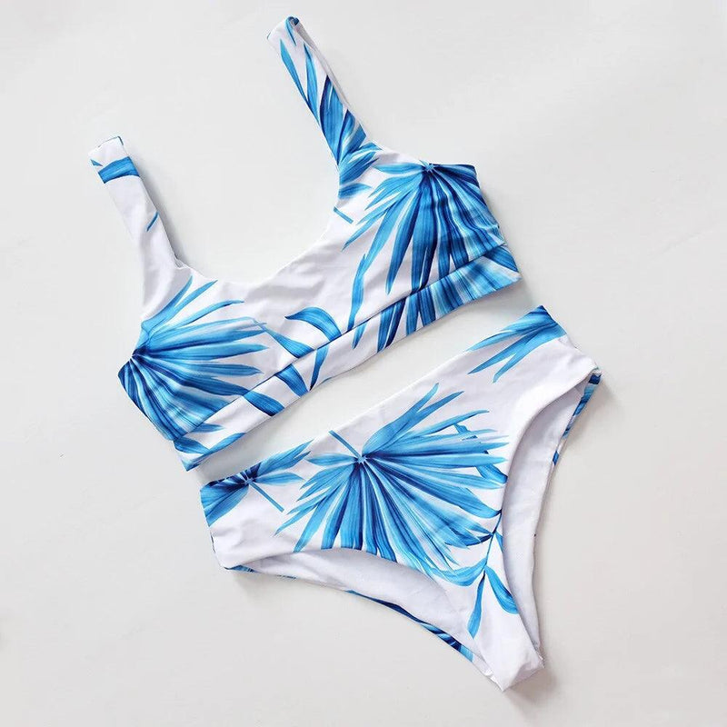 Tropical Palm Leaf High Waist Bikini - The Next Door Neighbor 