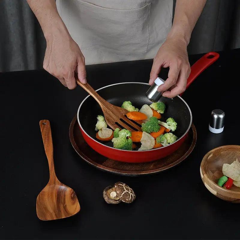 7-Piece Handcrafted Teak Utensil Set - The Next Door Neighbor 